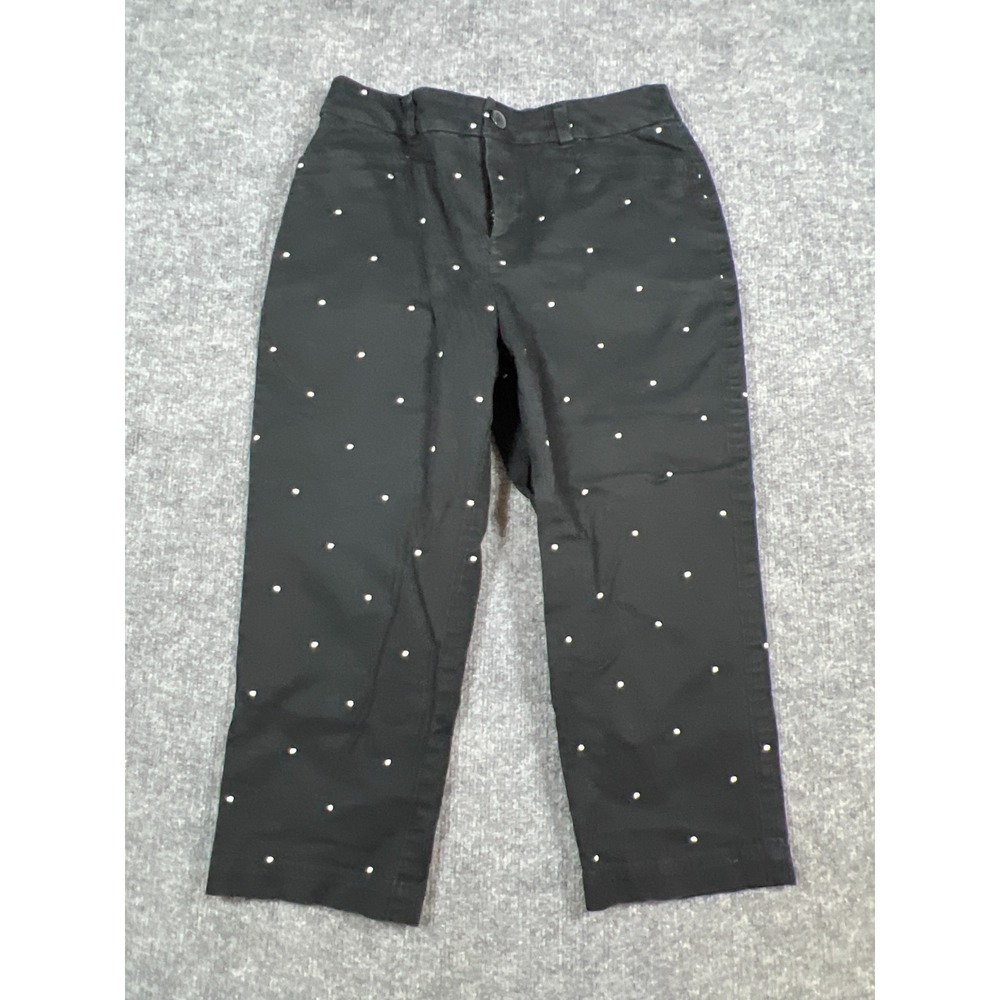 Croft & Barrow Capri Pant Women 6 Black White Polka Dot Mid Rise Cotton Stretch
